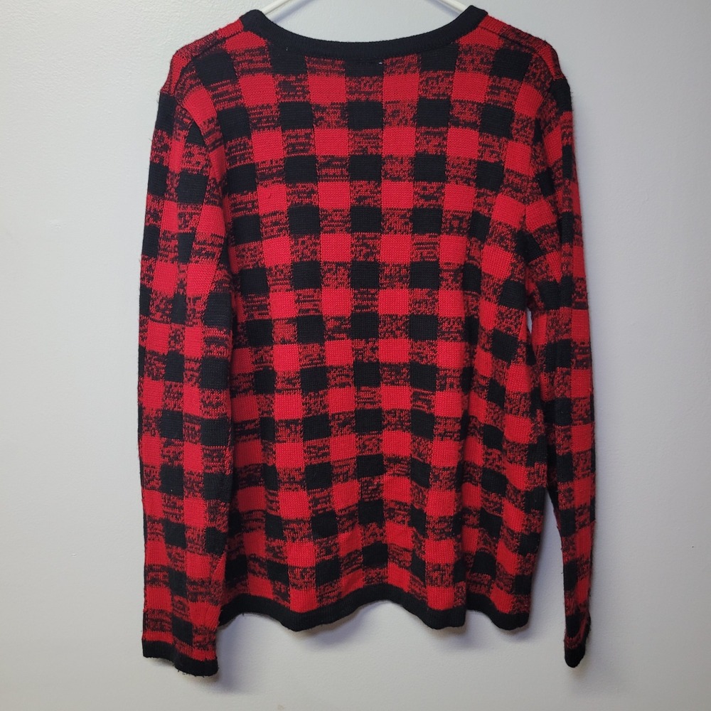 Holiday Time Reindeer Buffalo Plaid Christmas Sweater XL 16-18 Red Black Sequin‎ - Picture 4 of 6